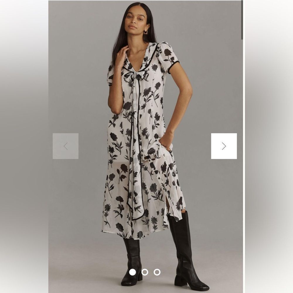 Maeve Short-Sleeve Tie-Neck Midi Shirt Dress by Anthropologie